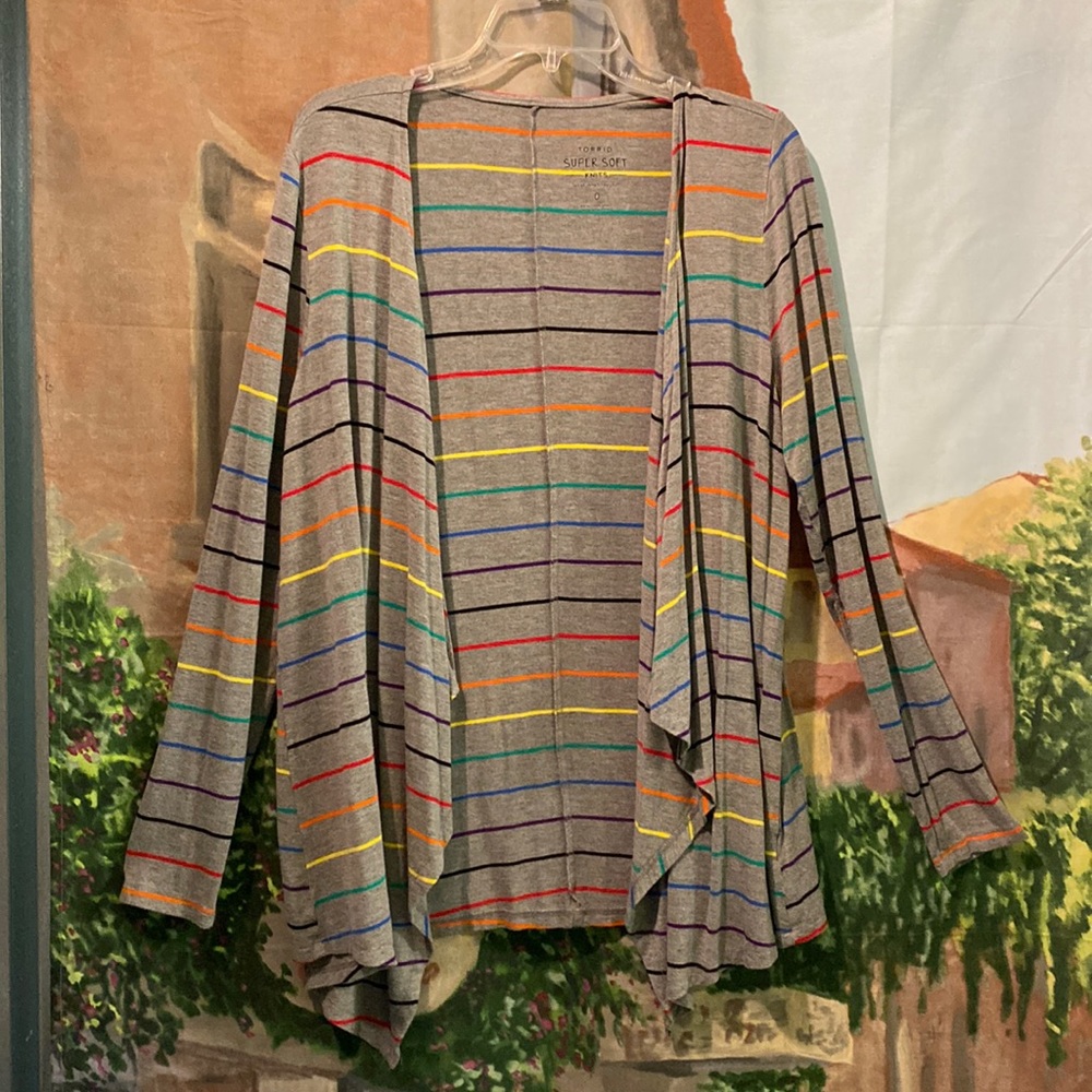 Torrid super soft knits rainbow stripe cardigan